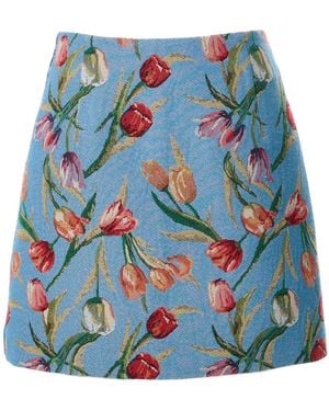Louche Aubin Tulip Jacquard A-Line Mini Skirt - Blue