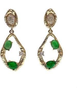 Farra Agate Frame Dangle Statement Earrings - Green