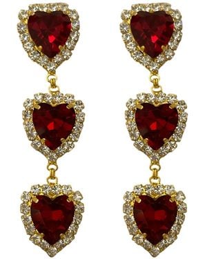 Achala Handcrafted Via Dell' Amore Ruby Heart Earrings - Red