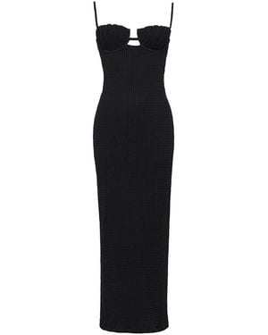 Montce Crochet Petal Long Slip Dress - Black