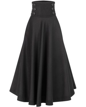 Nikka Place Wool Floor Length Skirt With Hight Waist & Front Buttons - Black