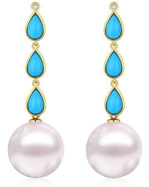 Kai Fine Jewelry Solid Natural Turqouise, Diamond & Freshwater Pearl Venus Tears Convertible Drop Earrings - Blue
