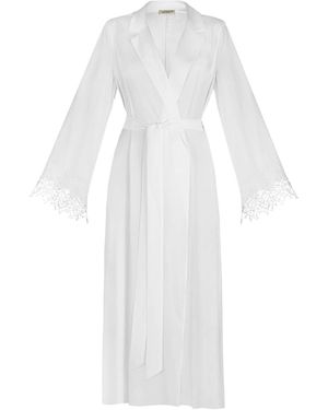 Avenue 8 Embellished Maxi Silk Collar Robe - White