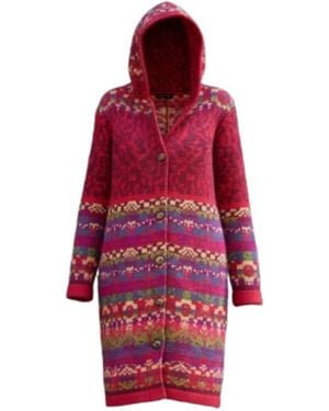Saachi Fair Isle Nordic Long Cardigan - Red