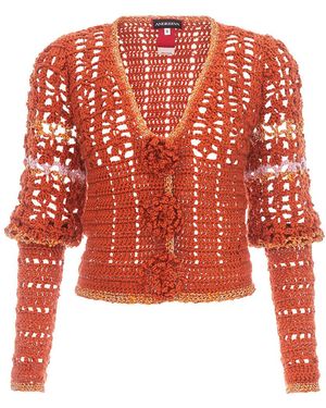 Andreeva Chrysanthemum Terracotta Handmade Crochet Cardigan - Red