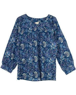 Inara Indian Cotton Lagoon Buttoned Smock Top - Blue