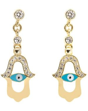 Ebru Jewelry Enamel Evil Eye Plated Hamsa Earrings - Metallic