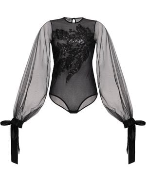 KÂfemme Long Sleeve Sheet Bodysuit With Sequins - Black