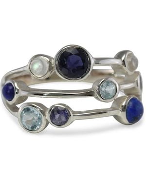 Isla Silver Multi-Banded Iolite, Topaz, Moonstone & Lapis Statement Ring - Blue