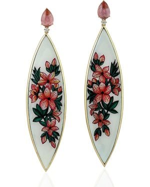 Artisan Tourmaline Marquise Shape Dangle Earrings 18k Gold Diamond Bakelite - Yellow