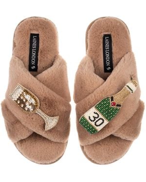 Laines London Neutrals Classic Laines Slippers With Champagne & Glass 30Th Birthday Brooches - Brown