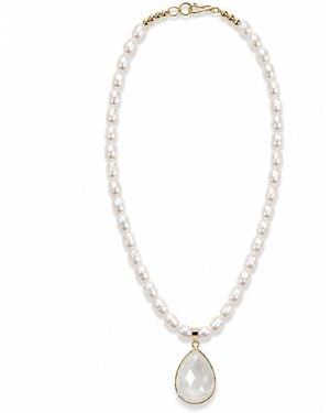 ORIGIN OF HEARTS Neutrals Solstice Necklace – Freshwater Pearl & Sunstone Pendant Necklace - Metallic