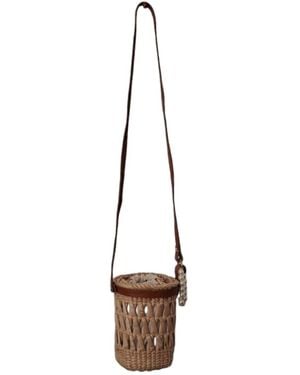 Springmoonatelier Neutrals Natural Woven Handmade Cream Bucket Bag - Metallic