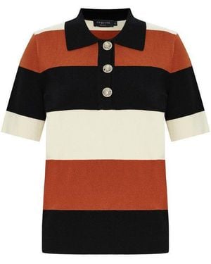 Exquise Regular Polo Collar Striped Knit Aidanne Blouse - Black