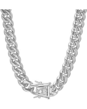 Steeltime Stainless Steel 12Mm Miami Cuban Necklace Chain With Box Clasp 24 Inch - Metallic