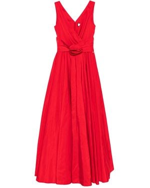Nissa Floral-Appliqué Taffeta Midi Dress - Red