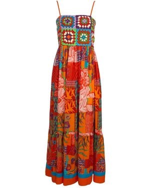 Lalipop Design Handmade Crochet Top Viscose Maxi Dress - Red