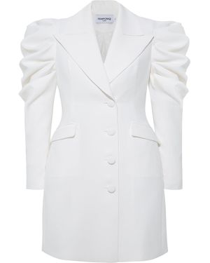 Femponiq Draped Sleeved Tailored Blazer Dress - White
