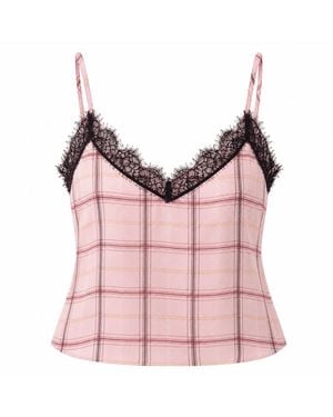 Exquise Peonyelle Adjustable Strap Lace Detail Blouse - Pink