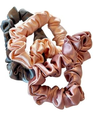 Soft Strokes Silk Set Of Three Pure Mulberry Silk Mini Scrunchies Weekly Special Hair Ties Rose Romance - Multicolor