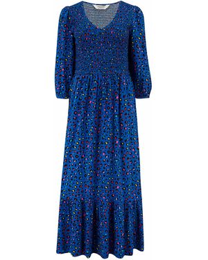 Sugarhill ' Magdalene Midi Shirred Dress Light, Leopard - Blue