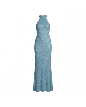 Mac Duggal Embellished Halter Neck Open Back Column Gown - Blue