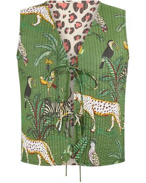 Yumi' Animal Reversible Cotton Quilted Waistcoat - Green