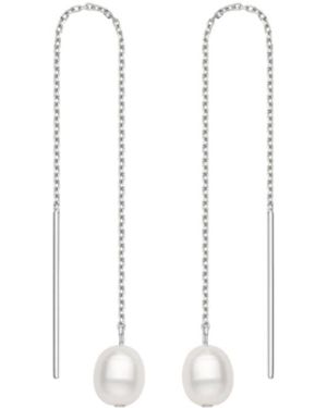 Vanhi Eira Pearl Drop Threader Earrings - White