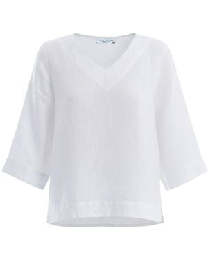 Haris Cotton Linen Long Sleeve Blouse With V-Neckline - White