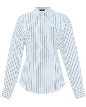 Exquise Slim Fit Striped Long Sleeve Shirt - Blue