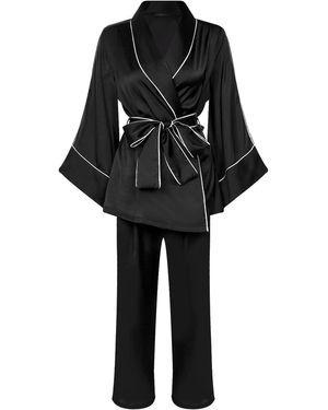 X Intima Satin Pyjama Set Shawl Collar Elegance - Black