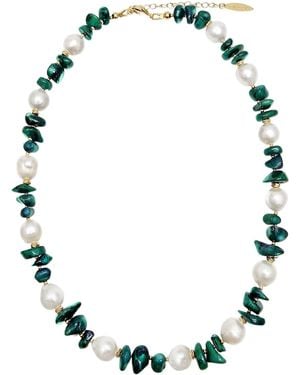 Farra Irregular Bamboo Coral With Freshwater Pearls Necklace - Green