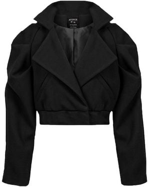 AVENUE No.29 Gathered Raglan Sleeve Oversized Wool Jacket - Black