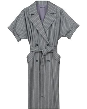 InAvati Double-Breasted Striped Dress With Belt - Grey