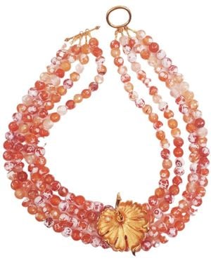 Way to Chic Agate Necklace With Delicate Antique Pendant Brooch - Pink