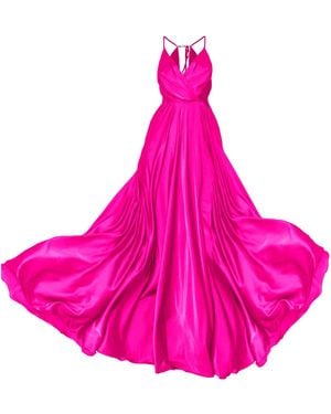 Angelika Jozefczyk Satin Long Dress Vivid Fuchsia Tied Back - Pink