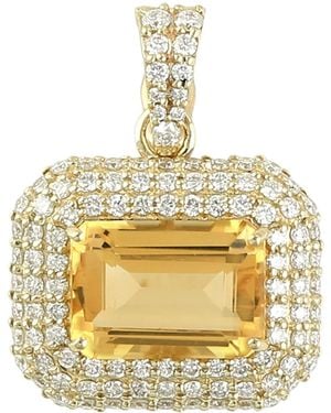 Artisan Emerald Cut Citrine & Diamond Halo Pendant - Metallic