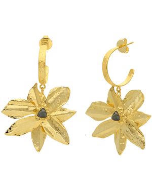 Lavani Jewels Lotus Flower Golden Hoops - Metallic