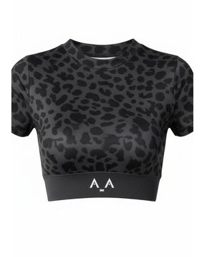 Altra Volta Leopard Knitted Crop Top - Black