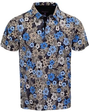 lords of harlech Pietro Tropical Mix Knit Polo - Blue