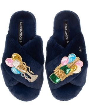 Laines London Classic Laines Slippers With Birthday Bubbles Brooches - Blue