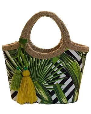 Springmoonatelier Colourful Jute Straw Beach Bag Leaves - Green