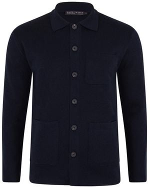 Paul James Knitwear Extra Fine Merino Wool Fabrizio Work Shirt - Blue