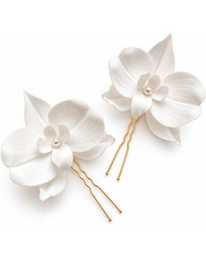 Yeva Sebastia Orchid Bridal Hair Pin - Metallic