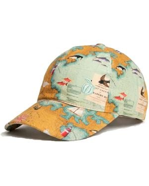 Maison Tangerine Linen Baseball Hat Coastal Map Print - Green