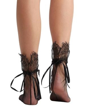 HIGH HEEL JUNGLE by KATHRYN EISMAN Tied Up Lace Socks - Brown