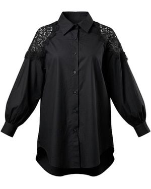 IZABELA MANDOIU Lace Shoulder Button-Up Shirt - Black