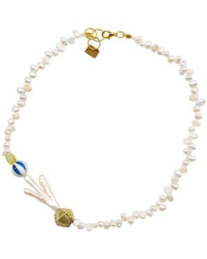 Sunset Magic Studio Chicken Feet Pearl Detailed Ceramic Necklace - Metallic