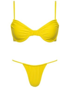 Playaluxe Capri Ruched Underwire String Bikini Set - Yellow