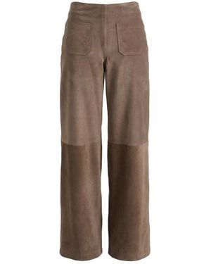 Anna Gatto Wide Leg Taupe Leather Pants - Brown